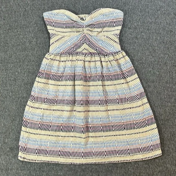 Roxy Mini Dress Women's Medium Strapless Boho Tribal Print Smocked Back Summer - Picture 1 of 12